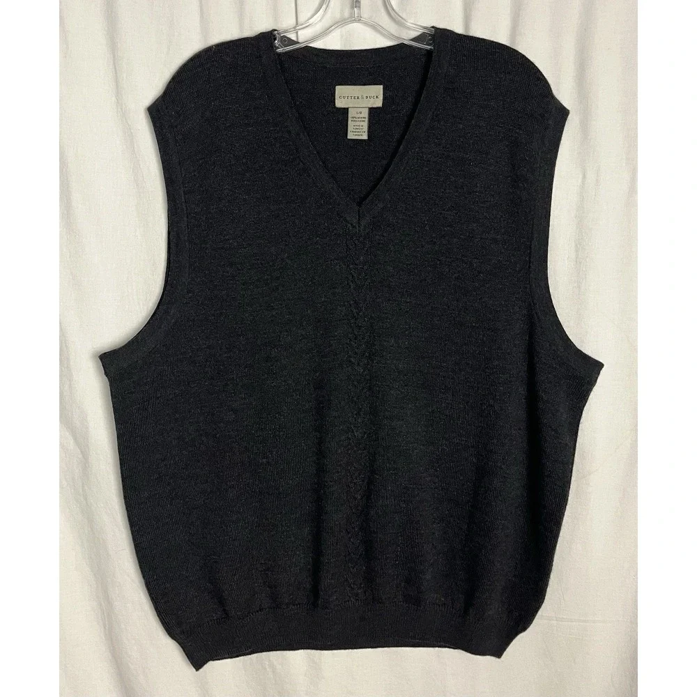 Cutter & Buck 100% Merino Wool Sweater Vest Mens Size L Dark Gray Charcoal